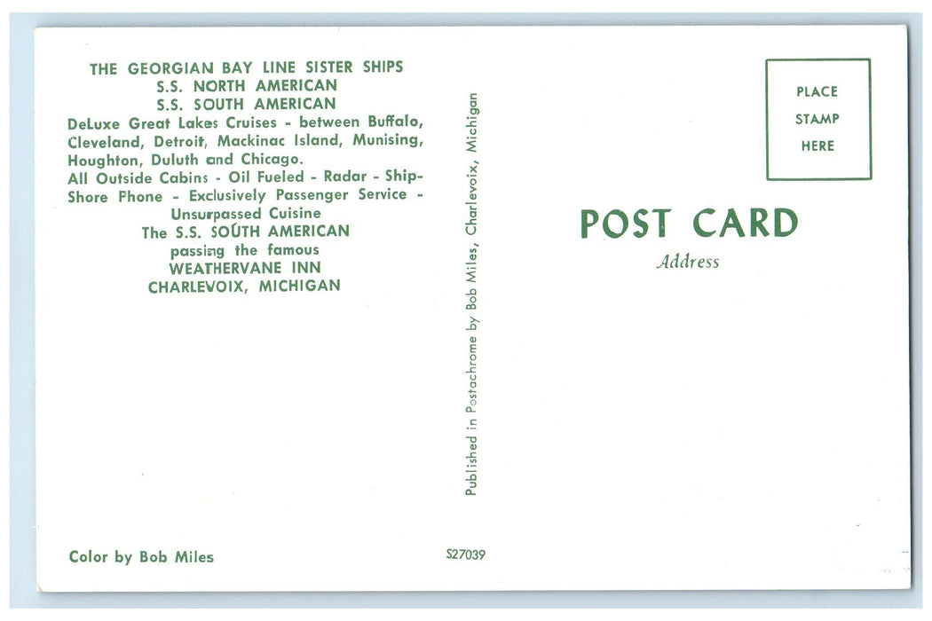 c1960's The Georgian Bay Line Sister Ships S.S. North & South American Postcard