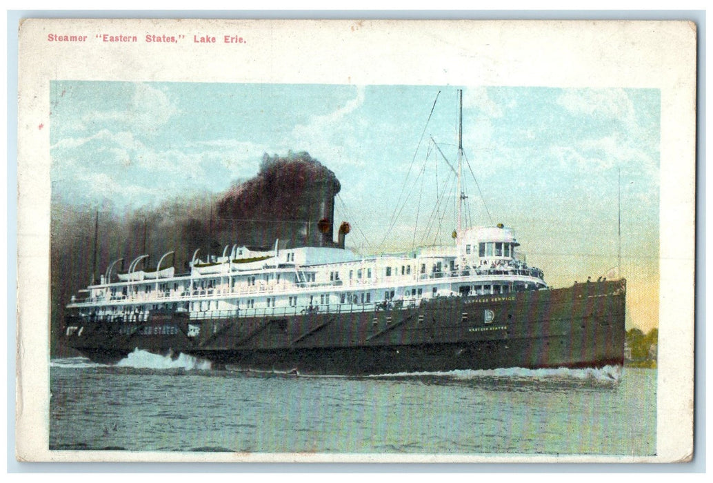 1912 Steamer Eastern States Sky Scene Lake Erie Ohio OH Posted Vintage Postcard