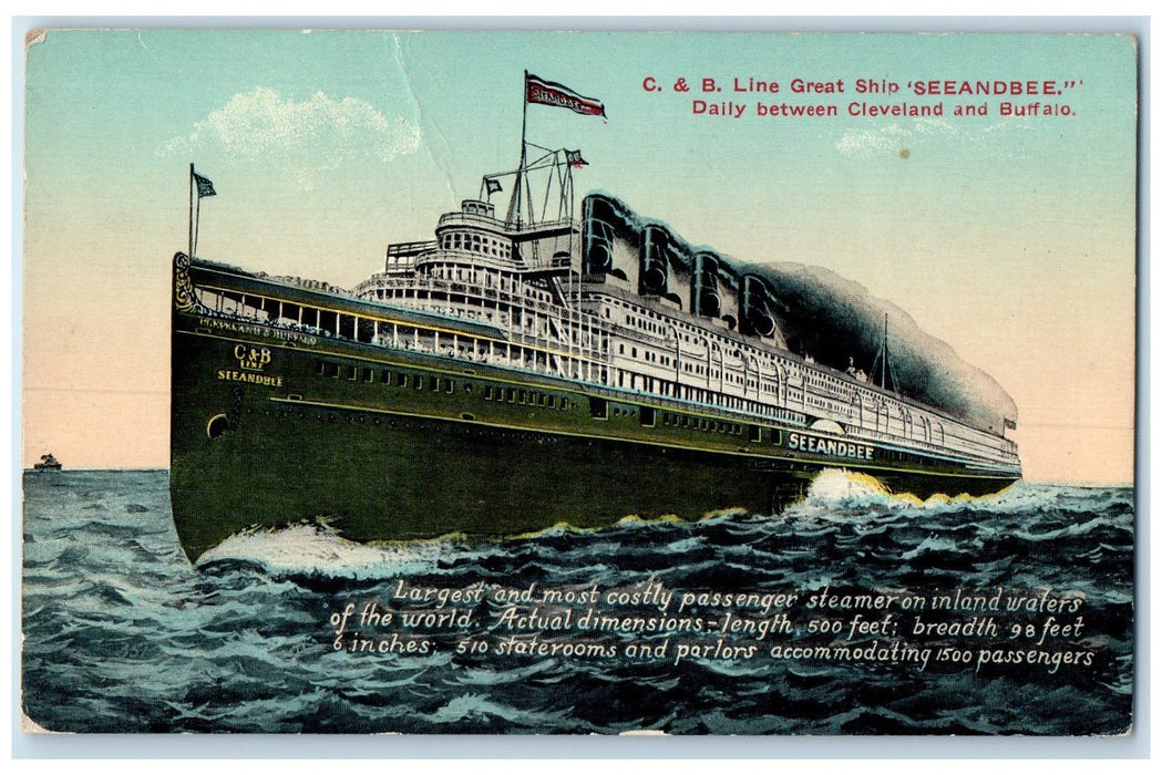 c1920s C. & B. Great Ship Seeandbee Daily Between Cleveland And Buffalo Postcard