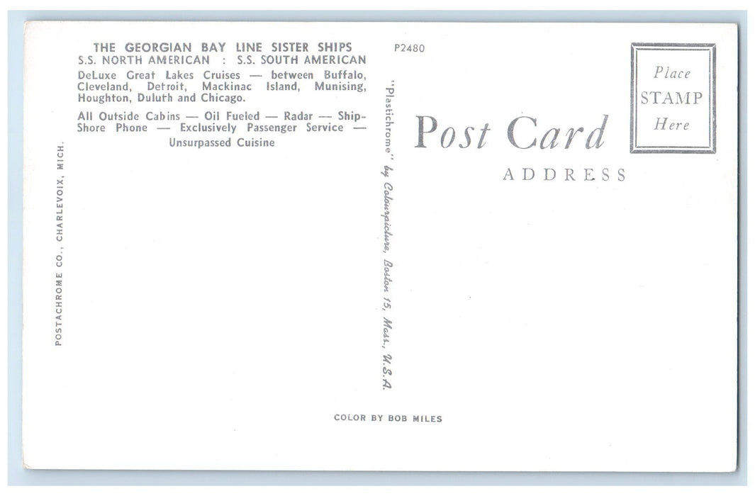 c1960's The Georgian Bay Line Sister Ships Steamship North American Postcard