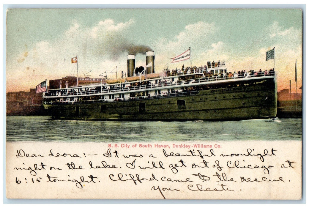 1905 Steamship City Of South Haven Dunkley-Williams Company Chicago IL Postcard