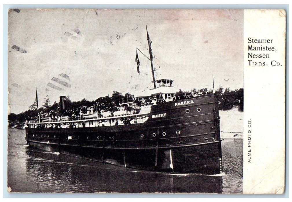 1911Steamer Manistee Neseen Transit Company Saint Jose Michigan MI Flag Postcard