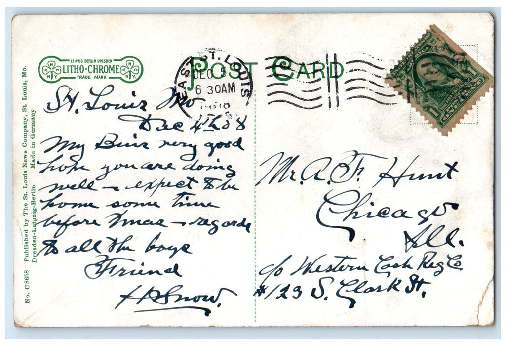 1908 US Government Yard Fleet Mississippi River Commission St. Louis MO Postcard