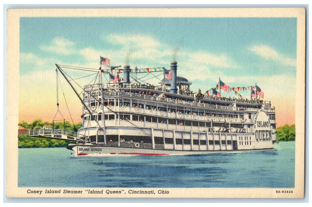 c1940's Coney Island Steamer Island Queen Cincinnati Ohio OH Unposted Postcard