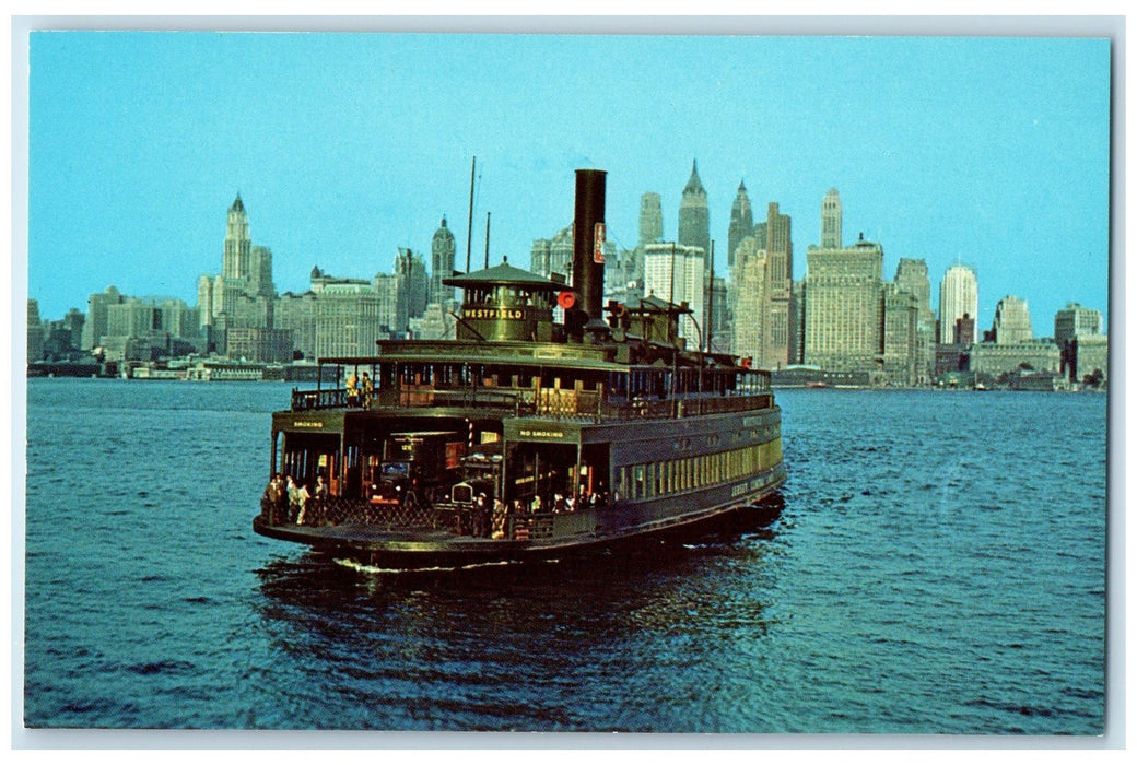 c1960s Jersey Central Ferry Westfield Hudson River New York NY Unposted Postcard