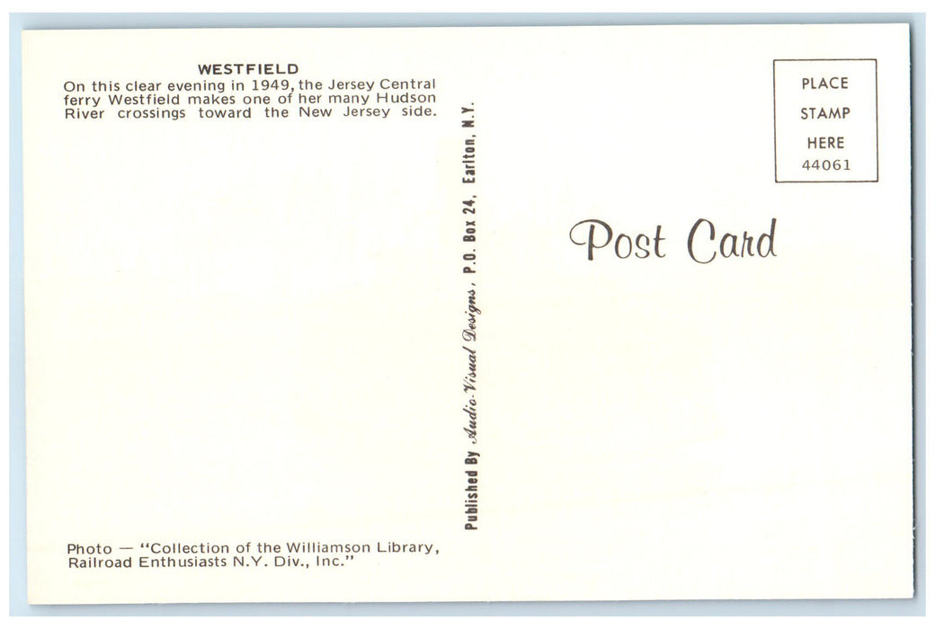c1960s Jersey Central Ferry Westfield Hudson River New York NY Unposted Postcard