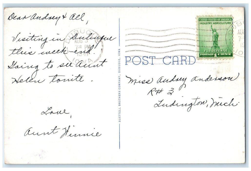 1941 Steamship President On The Mississippi Dubuque Iowa IA Posted Sea Postcard