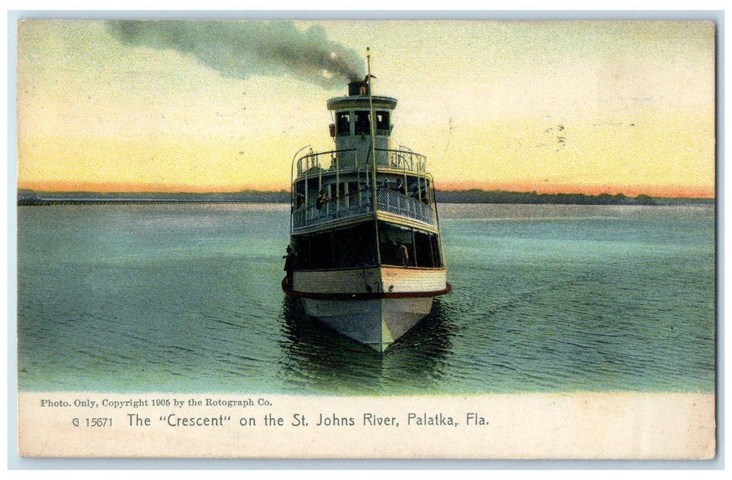 1912 The Crescent On The St. Johns River Palatka Florida FL Posted Ship Postcard