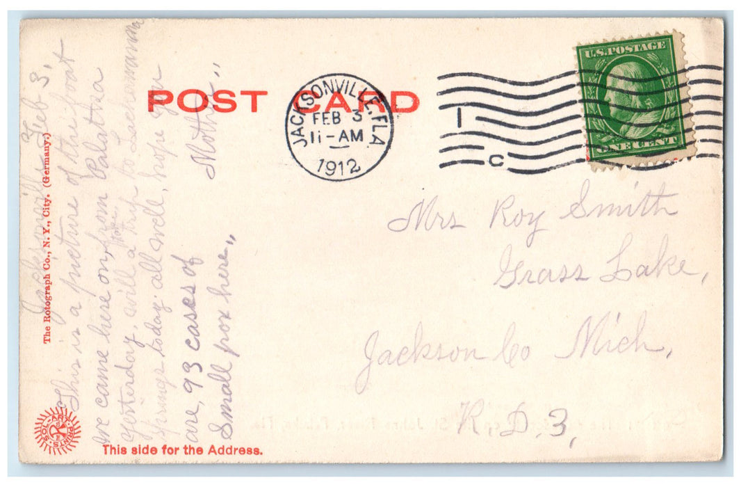 1912 The Crescent On The St. Johns River Palatka Florida FL Posted Ship Postcard