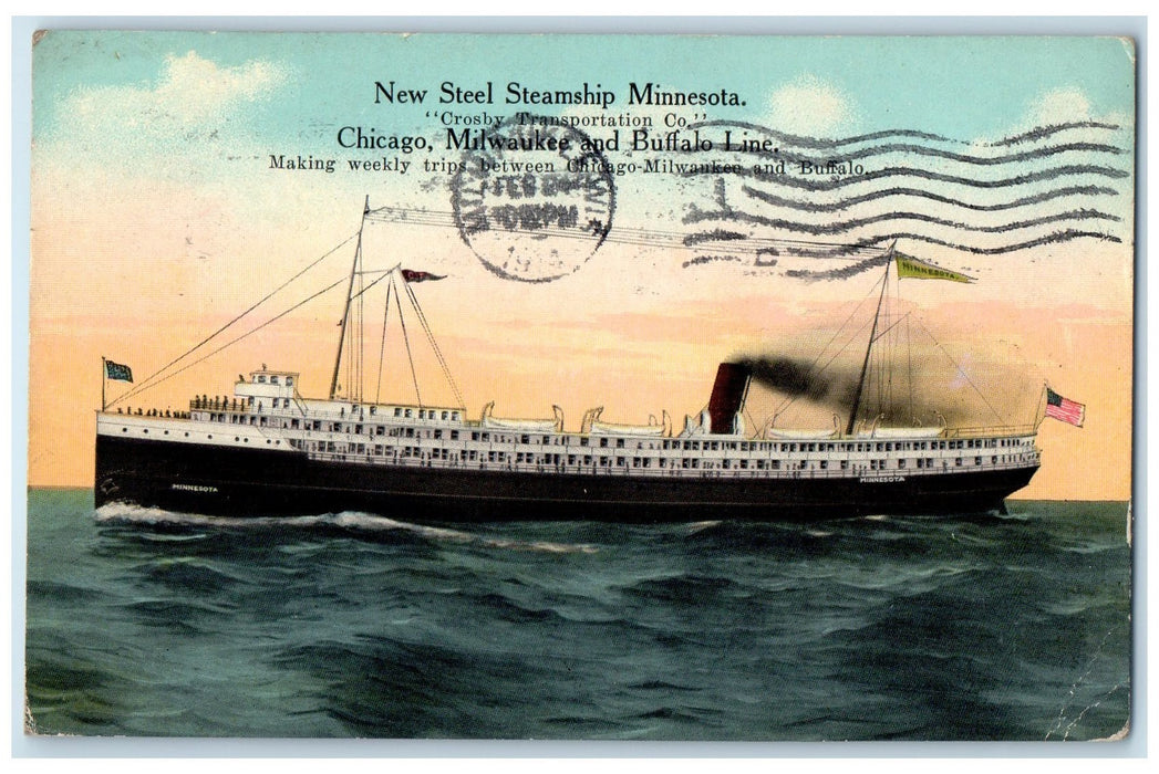 1914 New Steel Steamship Minnesota Scene Milwaukee Wisconsin WI Posted  Postcard