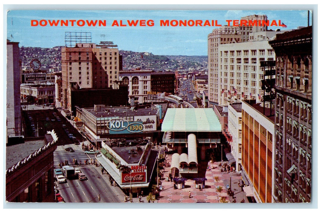 1962 Downtown Alweg Monorail Terminal Seattle Washington WA Posted Cars Postcard