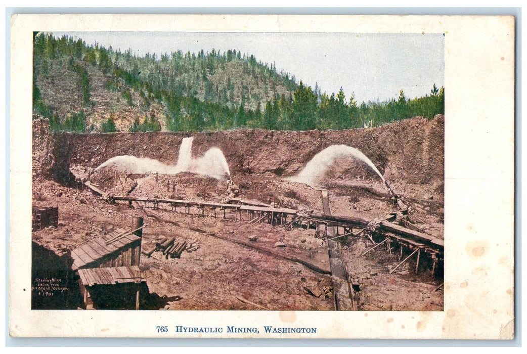 c1905s Hydraulic Mining Tree Water Scene Washington WA Unposted Vintage Postcard