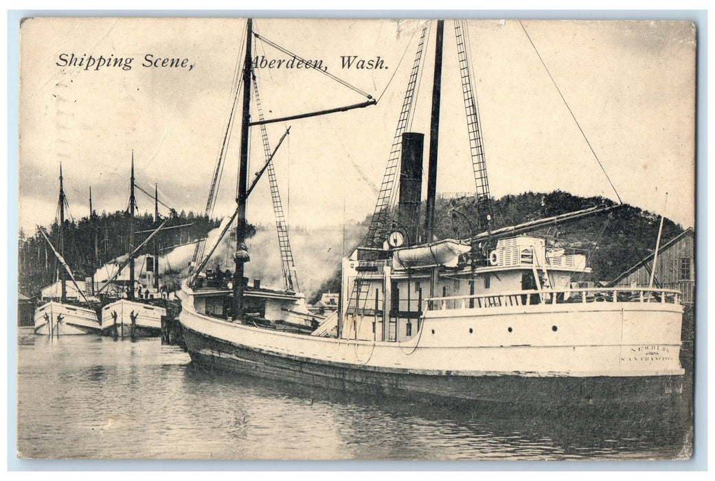 1910 Shipping Scene Steamships Aberdeen Washington WA Posted Vintage Postcard