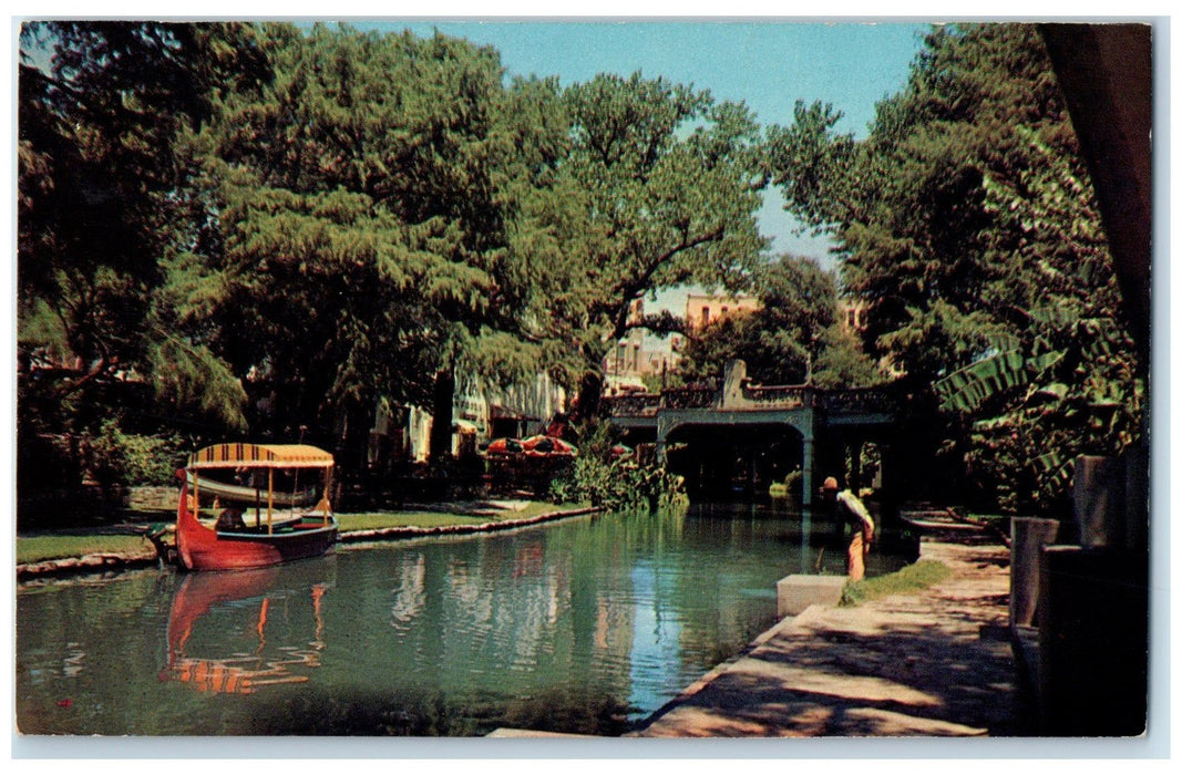 1965 San Antonio River Landscape Boating Bridge San Antonio Texas TX Postcard