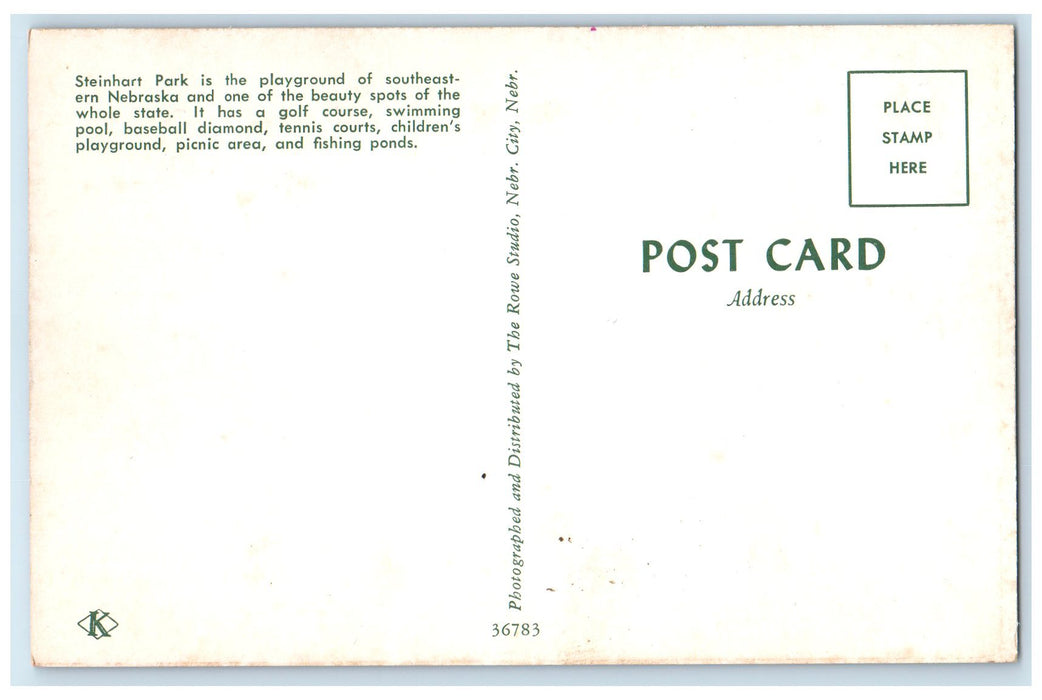 c1950's Steinhart Play Ground Recreation Park Southeastern Nebraska NE Postcard