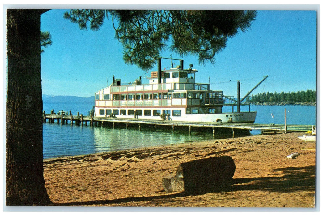 c1950's MS Dixie Sternwheeler Cruise Ship Vessel Dock In Lake Tahoe NV Postcard