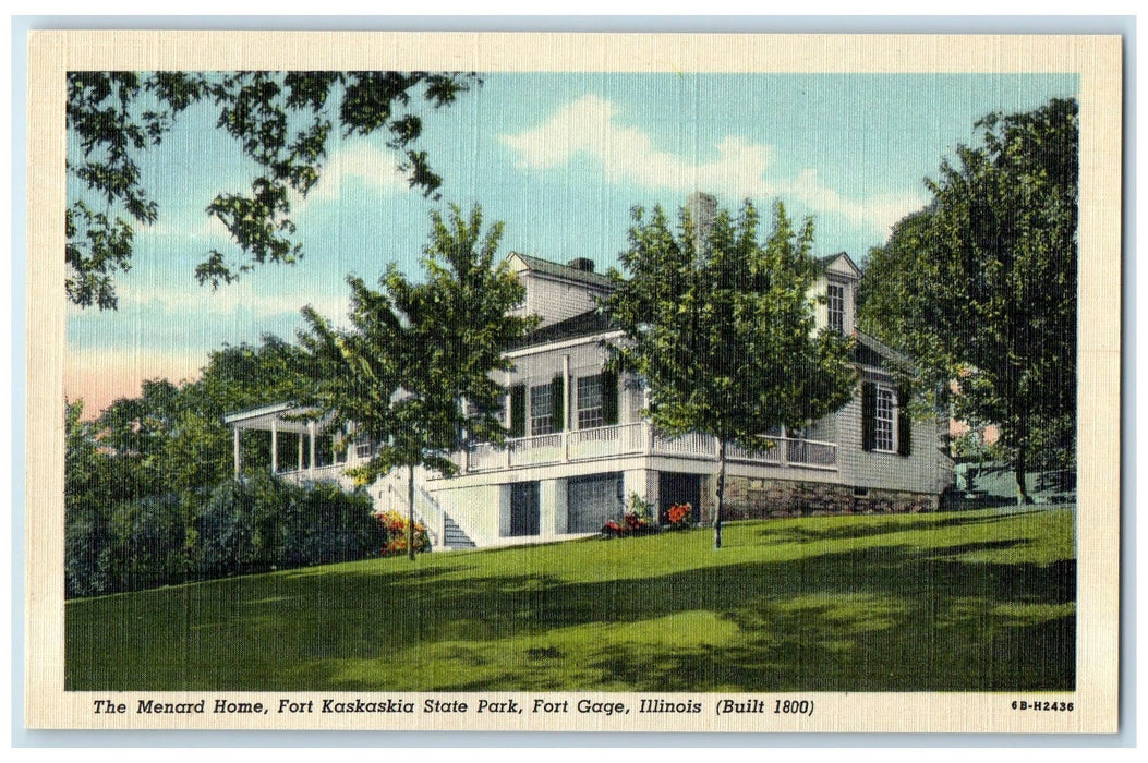 c1940's The Menard Home Fort Kaskaskia State Park Fort Gage Illinois IL Postcard