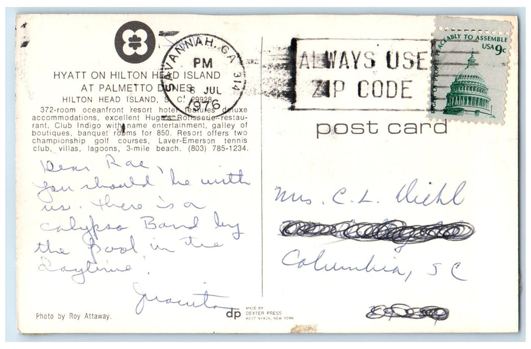 1976 Hyatt On Hilton Head Island At Palmetto Dunes South Carolina SC Postcard