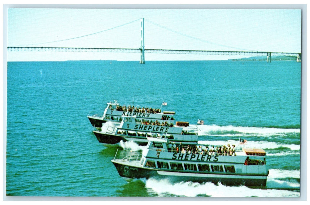 c1950's Shepler's Mackinac Island Ferry Boats Mackinaw City Michigan MI Postcard