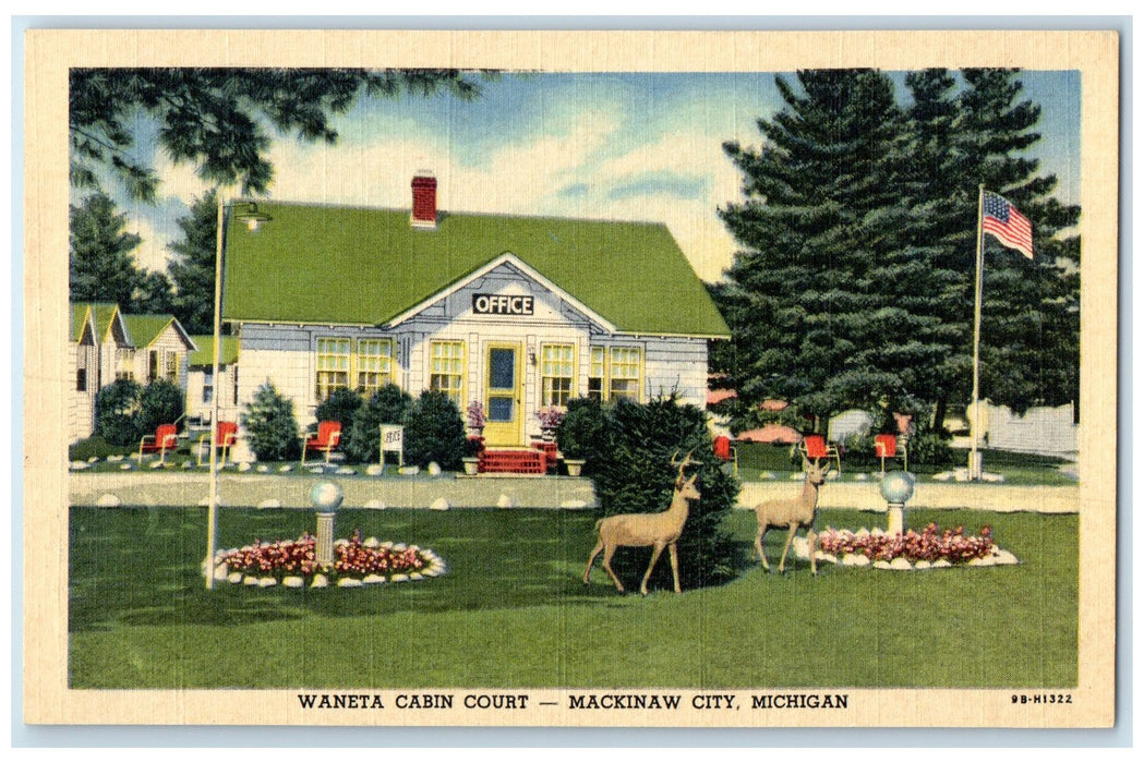 c1940 Waneta Cabin Court Cottages Restaurant Mackinaw City Michigan MI Postcard