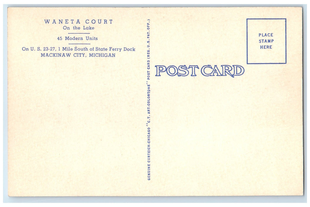 c1940 Waneta Cabin Court Cottages Restaurant Mackinaw City Michigan MI Postcard
