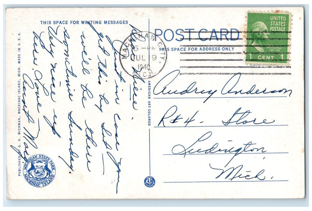 1940 Approach To State Ferry Dock Harbor Steam Ferry Mackinaw City MI Postcard