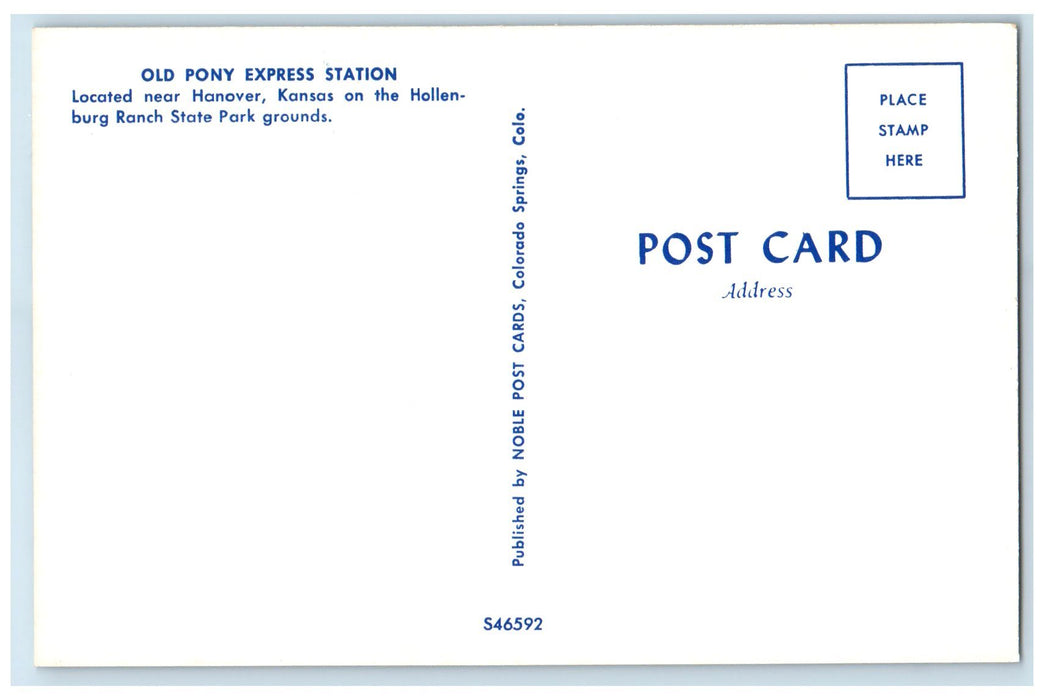 c1960's Old Pony Express Station Hanover Kansas KS Unposted Vintage Postcard