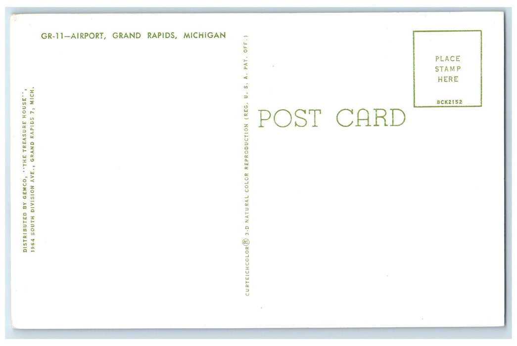 c1950's Airport Control Tower Cargo Cart Airplane View Grand Rapids MI Postcard