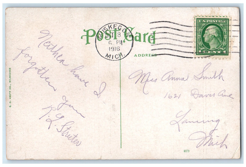 1916 Occidental Hotel & Western Avenue Restaurant Muskegon Michigan MI Postcard