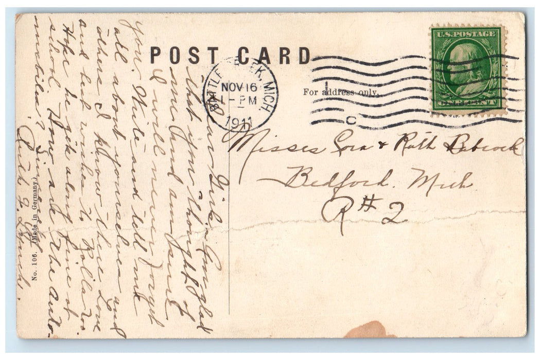 1911 High School Building Campus Tower Entrance Muskegon Michigan MI Postcard