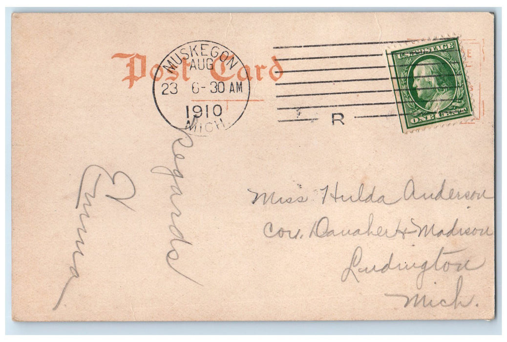 1910 High School Campus Building Tower Smokestacks Muskegon Michigan MI Postcard