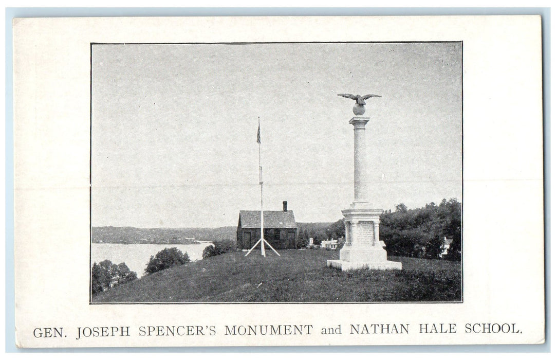 c1940's Gen. Joseph Spencer's Monument And Nathalie Hale School CT Postcard