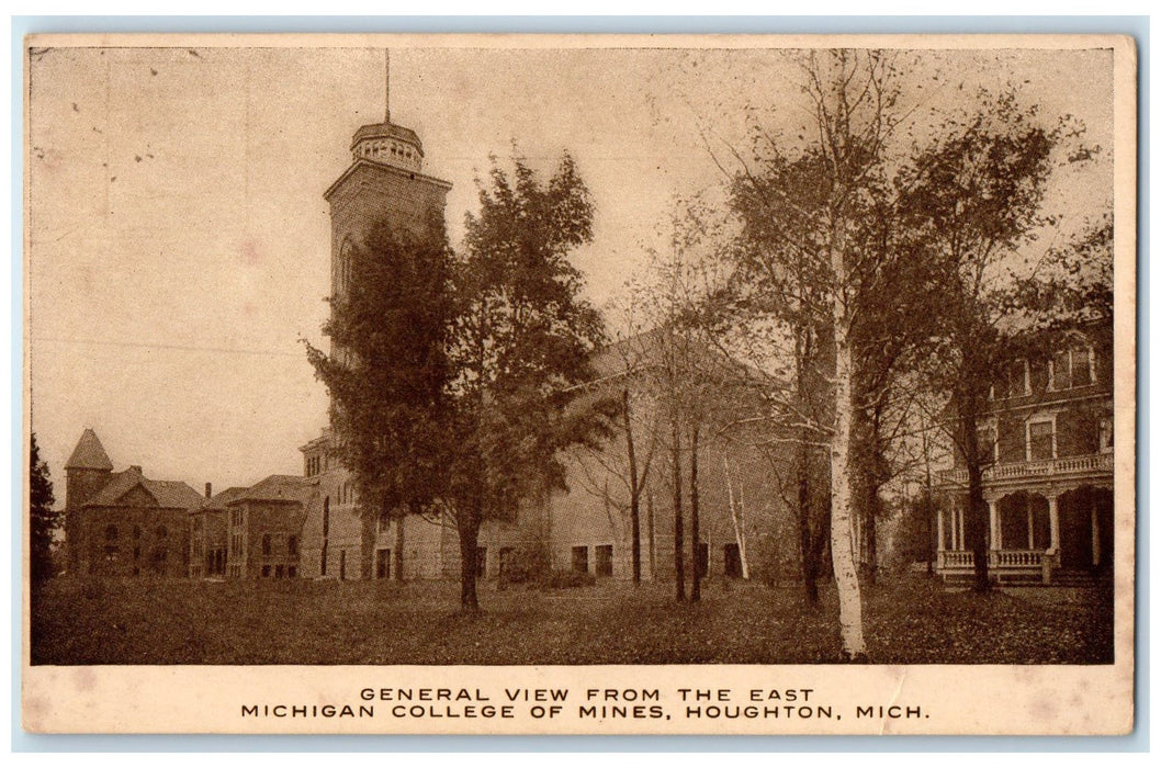 c1920's View From East Michigan College Of Mines Houghton Michigan MI Postcard