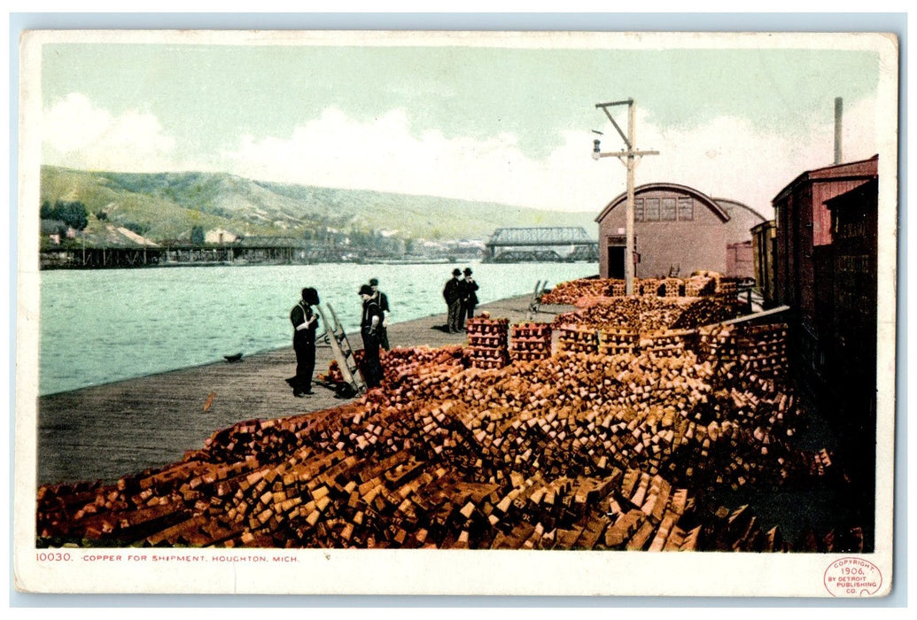 c1920's Copper For Shipment Miners Shipping Docks Houghton Michigan MI Postcard