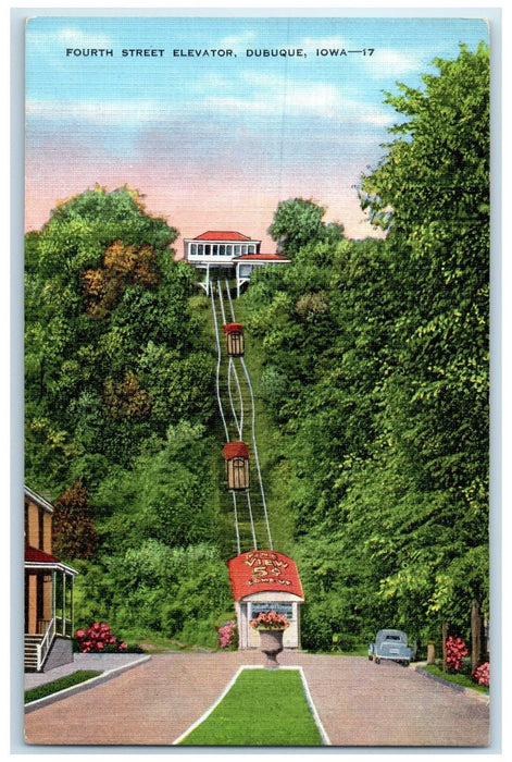 1940 Fourth Street Elevator Incline Cable Cars Dubuque Iowa IA Posted Postcard
