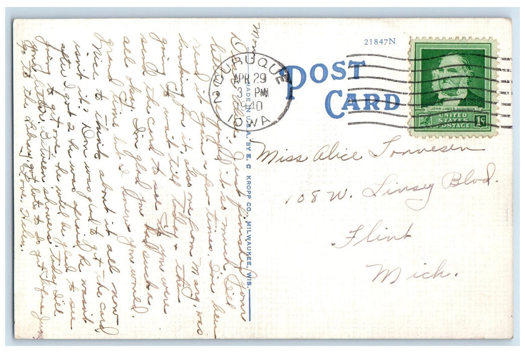 1940 Fourth Street Elevator Incline Cable Cars Dubuque Iowa IA Posted Postcard