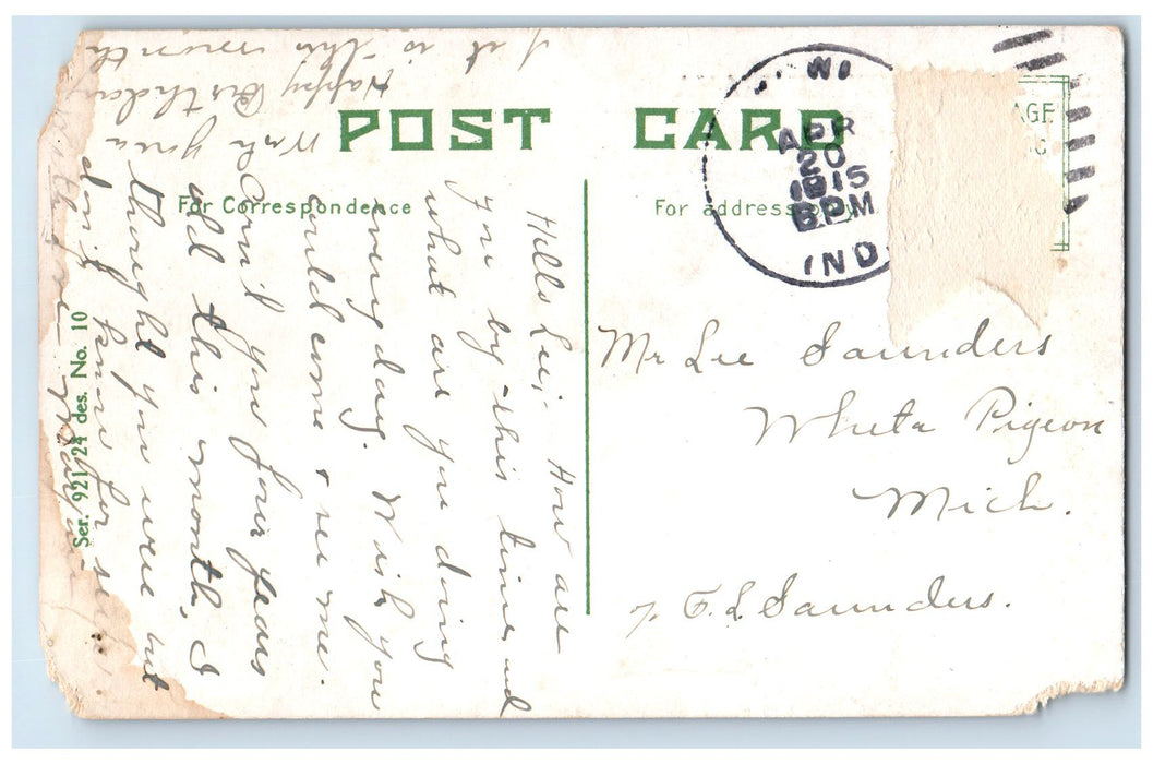 1915 Scene River Lake Two Man Fishing Grove View Near Howe Indiana IN Postcard