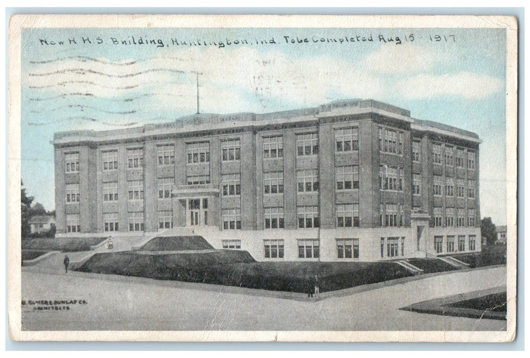 1917 New Huntington High School Building Campus Huntington Indiana IN Postcard
