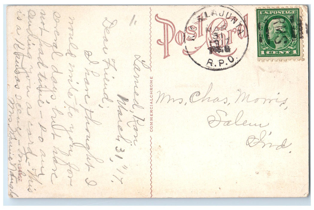 1917 Scene Classic Car Dirty Road Wire Fence Grove Larned Kansas KS Postcard