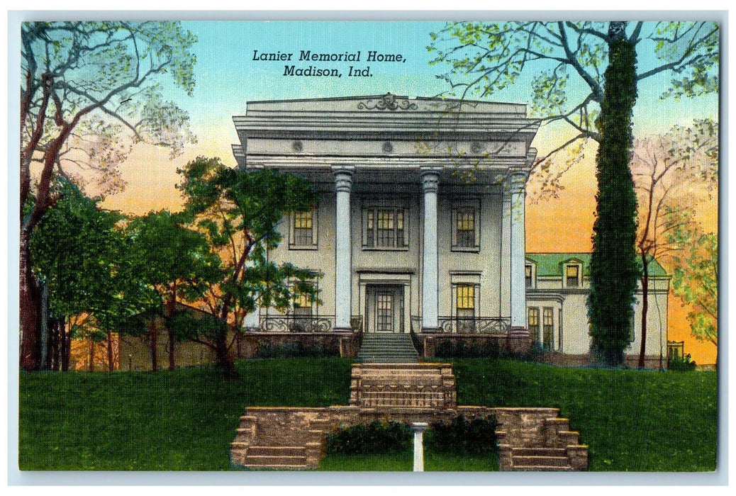 c1940s Lanier Memorial Home Exterior Madison Indiana IN Unposted Trees Postcard