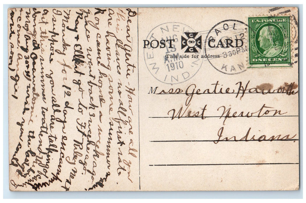 1910 The Water Work's Dam Water Falls Man Standing View Paola Kansas KS Postcard
