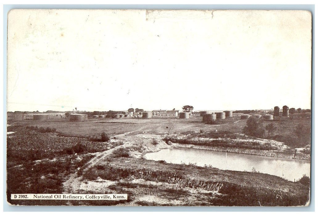 c1910's National Oil Refinery Pond View Building Coffeyville Kansas KS Postcard