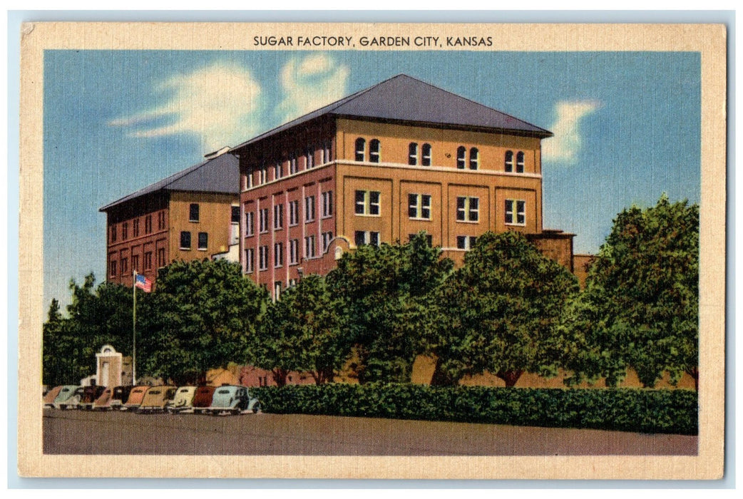 1947 Sugar Factory Building Classic Cars Garden City Kansas KS Posted Postcard