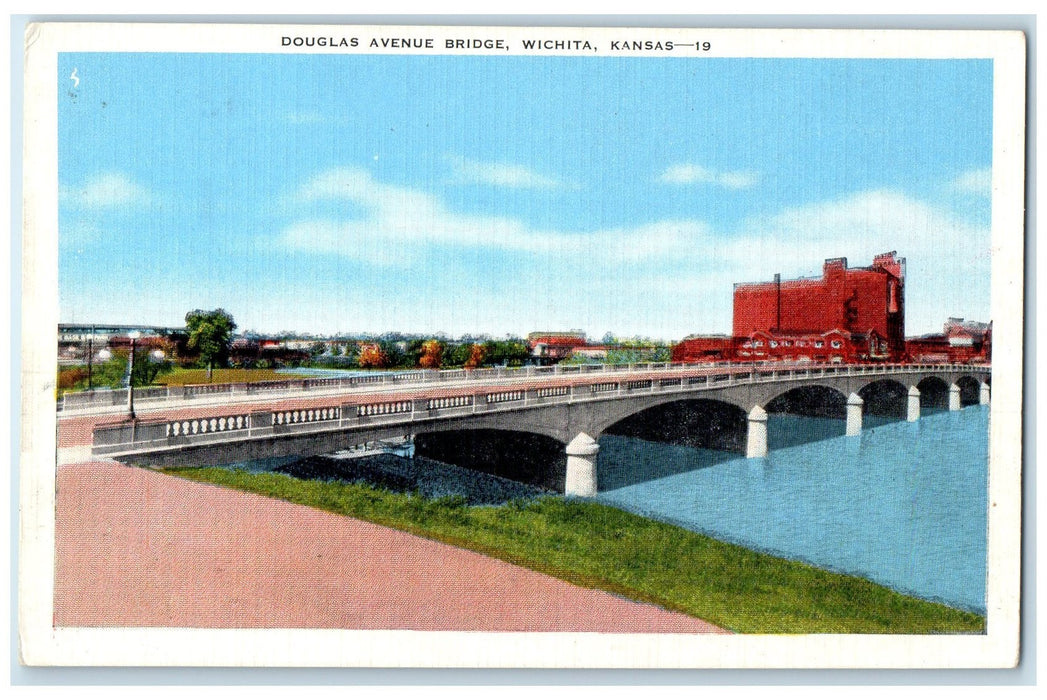 c1940's Douglas Avenue Bridge Lake River Wichita Kansas KS Unposted Postcard