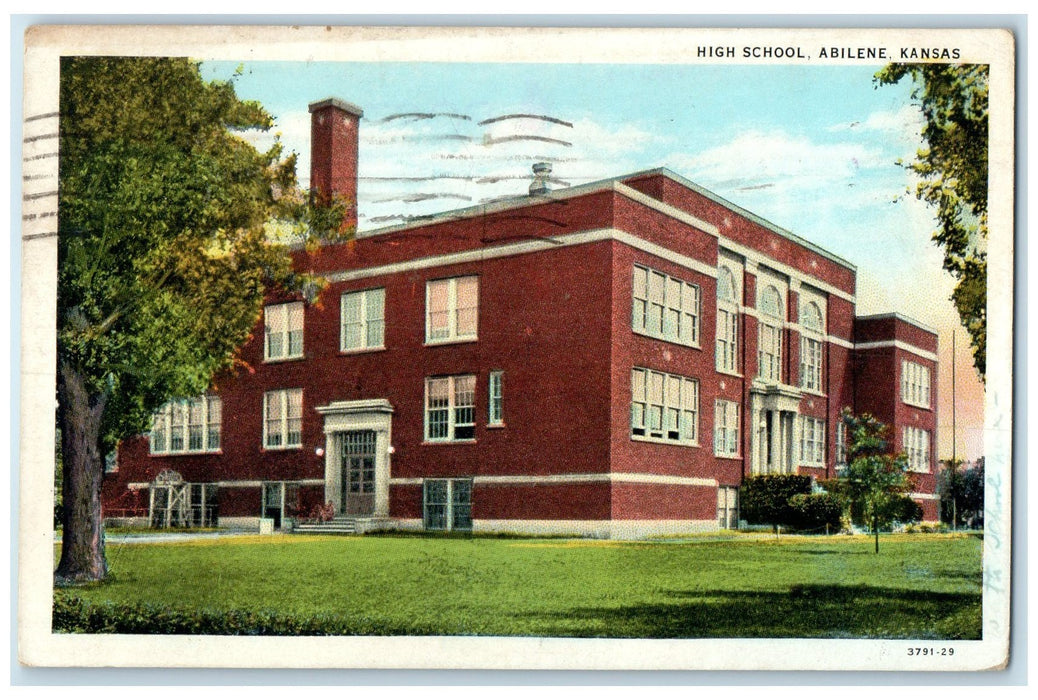 1941 High School Campus Building Smokestacks Abilene Kansas KS Posted Postcard