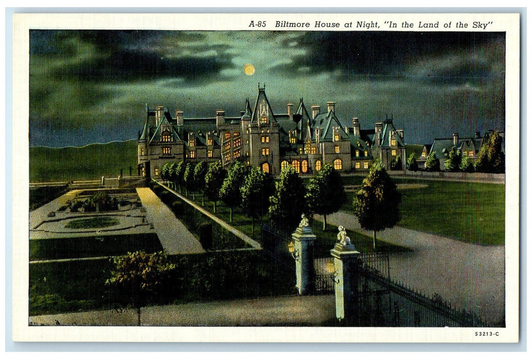 c1940's Biltmore House At Night Asheville North Carolina NC Unposted Postcard