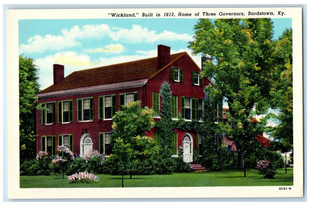 c1940's Wickland Home Of Three Governors Bardstown Kentucky KY Unposted Postcard