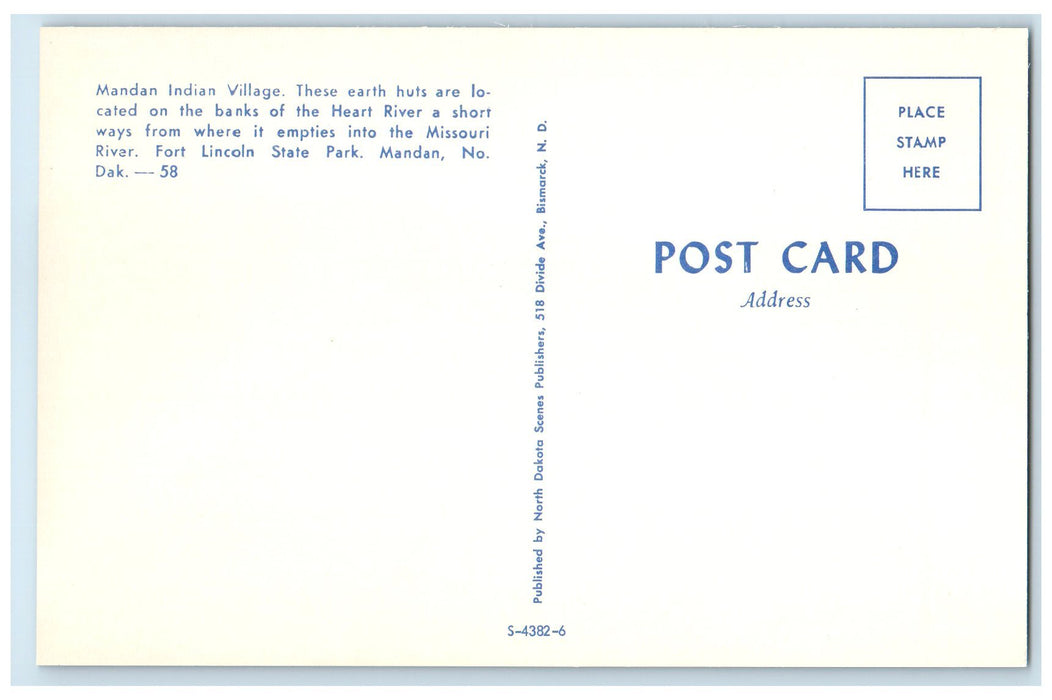 c1960s Mandan Indian Village Earth Huts Mandan North Dakota ND Unposted Postcard
