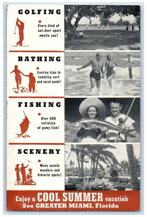 1942 Summer Gram Water-Cooled Vacation Land Miami Florida FL Posted Postcard