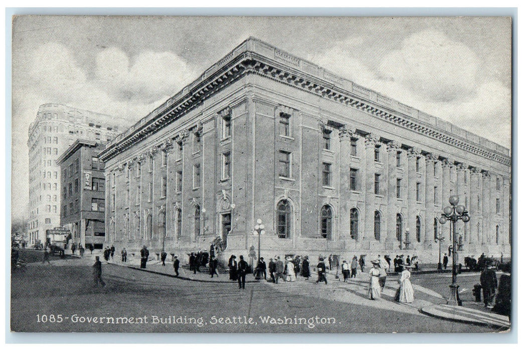 c1940's Government Building Roadside Seattle Washington WA Unposted Sky Postcard